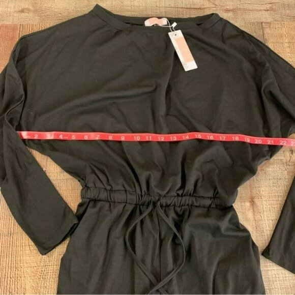 C+D+M womens size medium black long sleeve jumpsuit with cinch front tie - Picture 2 of 9